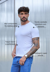 Camiseta Slim Canelada com Elastano Branca CW STORE
